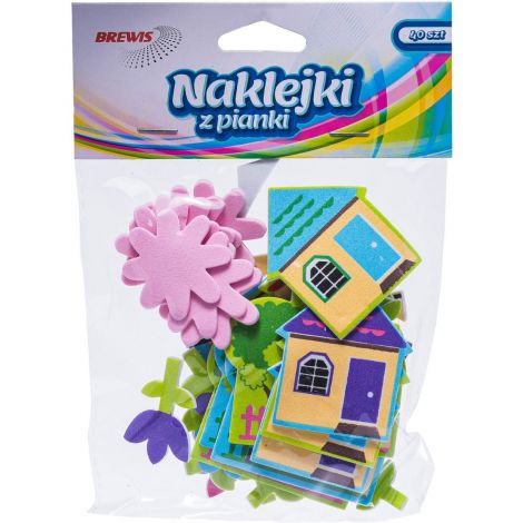 Naklejki z mikrogumy Brewis Domki i kwiatki, 40szt